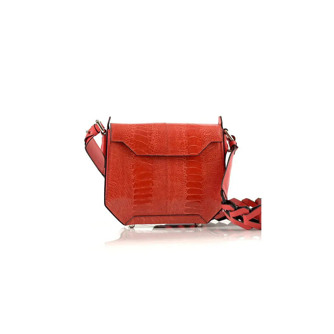 Red Lia Ostrich Leather Shoulder Bag Bellabags Bellabags