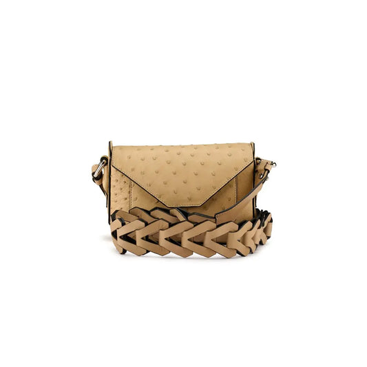 Beige Lee Ostrich Leather Shoulder Bag Bellabags Bellabags