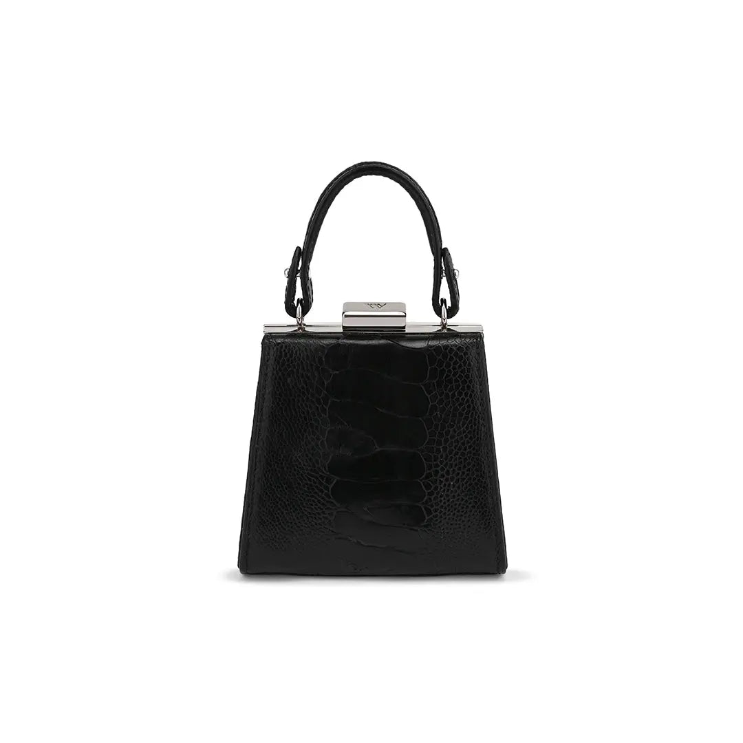 Black Vegas Ostrich Leg Leather Micro Bag Bellabags Bellabags